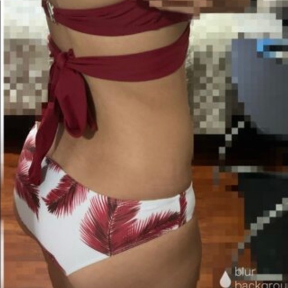 Maroon and White Feather Print Bikini - Picture 5 of 11